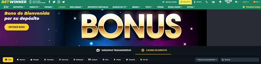 Sitio web Betwinner Casino